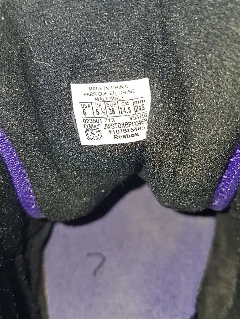 Reebok Mid Top Lace Up Sneakers Black/Purple Men's Athletic Style 023501